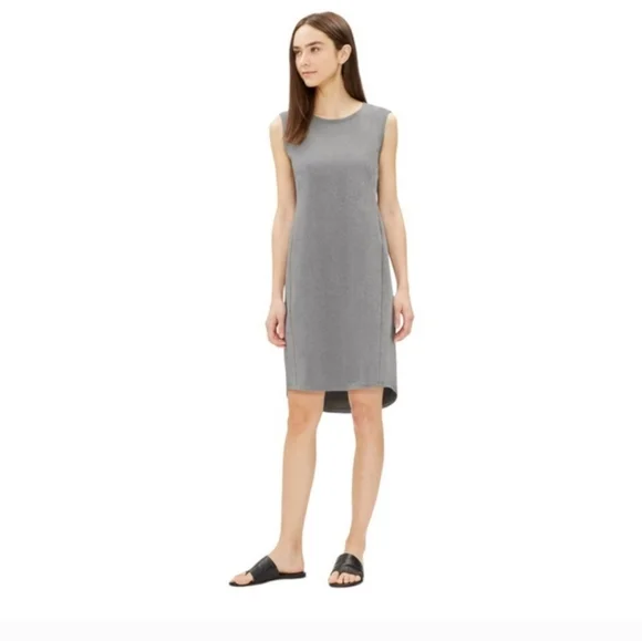 eileen fisher organic cotton tank dress EILEEN FISHER Dress XS Organic Cotton Stretch Jersey Shift Tank Gray USA